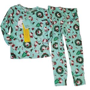 POSH PEANUT Hello Kitty Wreath Christmas Pajamas Size 5T-6T NEW NWT Mint Green